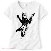 Cat Playing Flying V Guitar Musician Cat Lover TShirt Women's T-Shirt thumb 0