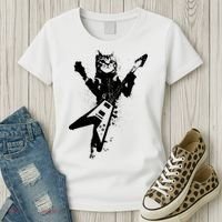 Cat Playing Flying V Guitar Musician Cat Lover TShirt Women's T-Shirt thumb 3