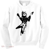 Cat Playing Flying V Guitar Musician Cat Lover TShirt Kids Sweatshirt thumb 0