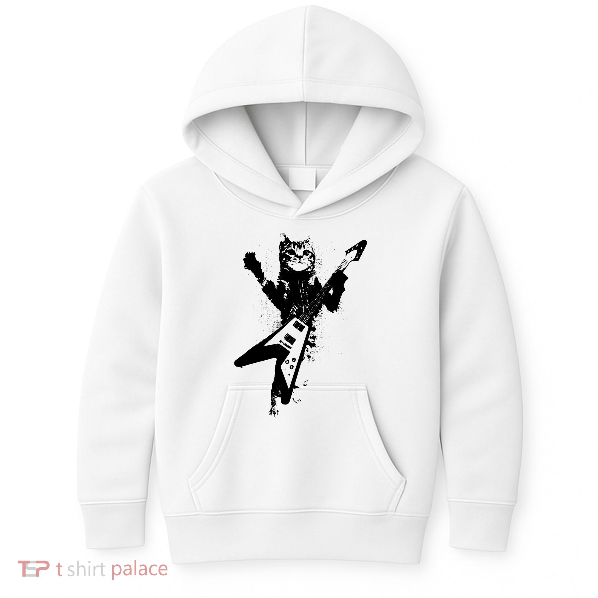 Cat Playing Flying V Guitar Musician Cat Lover TShirt Kids Hoodie