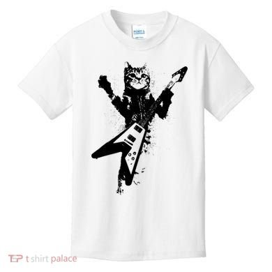 Cat Playing Flying V Guitar Musician Cat Lover TShirt Kids T-Shirt