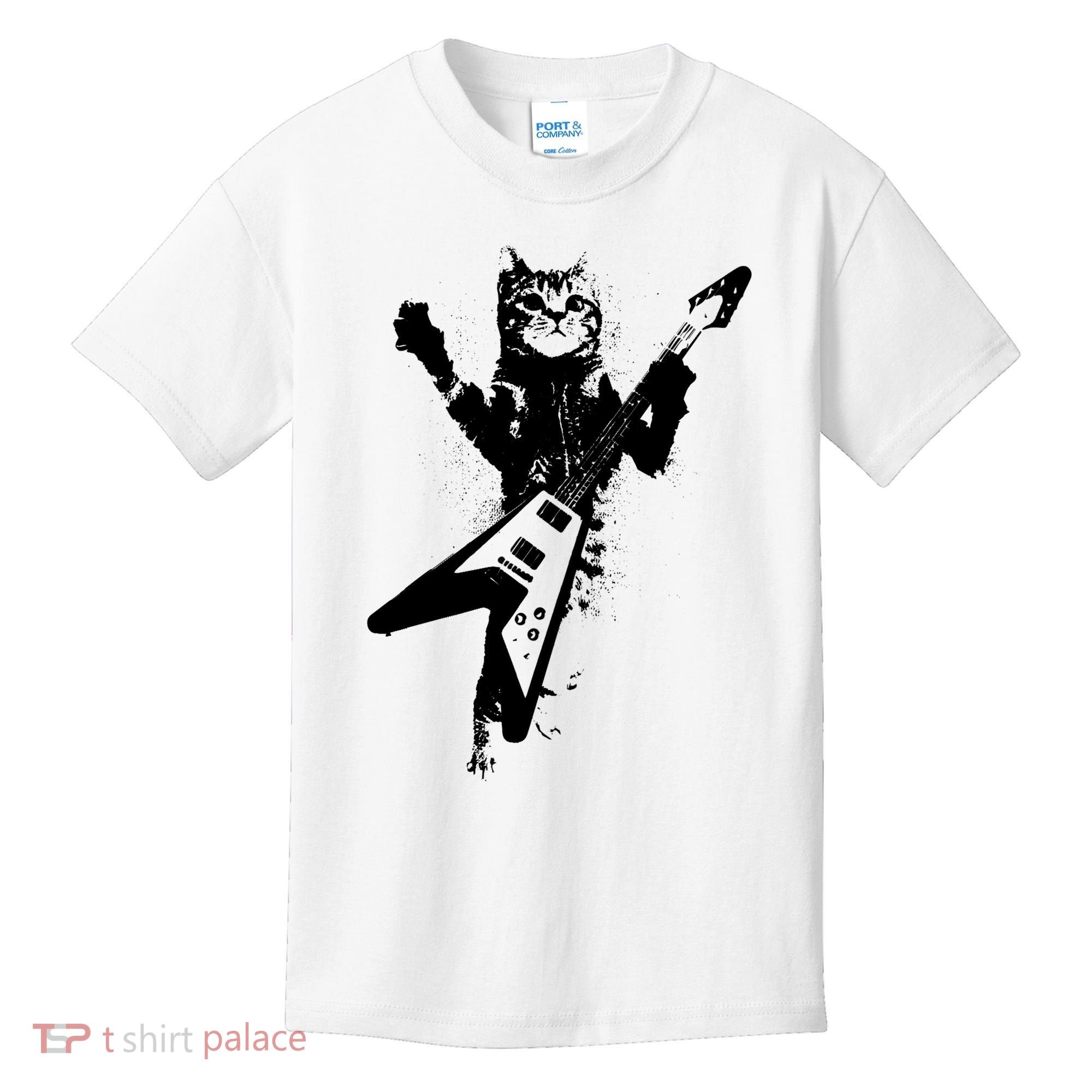 Cat Playing Flying V Guitar Musician Cat Lover TShirt Kids T-Shirt