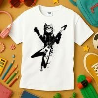 Cat Playing Flying V Guitar Musician Cat Lover TShirt Kids T-Shirt thumb 3