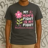 Cute Pink Flower My Moms Fight Is My Fight Breast Cancer Awareness T-Shirt thumb 3