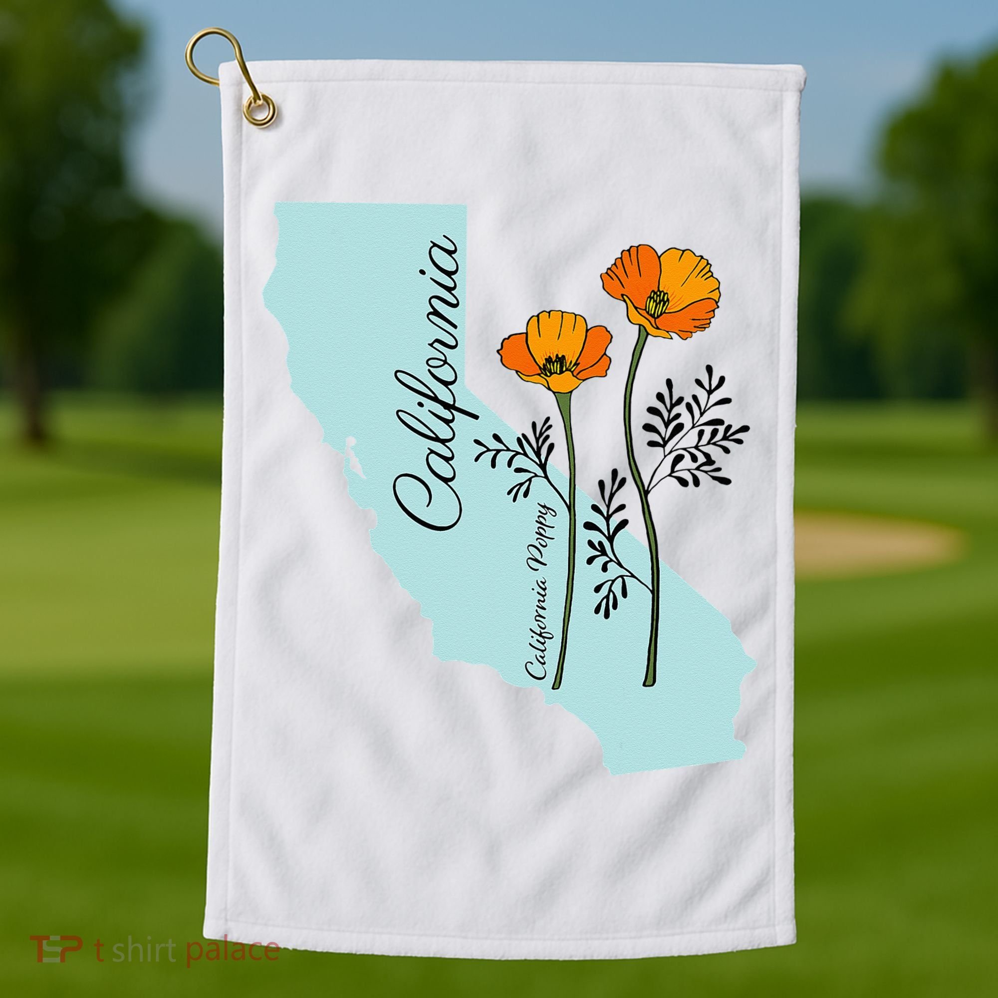 California Poppy Flower Golf Towel