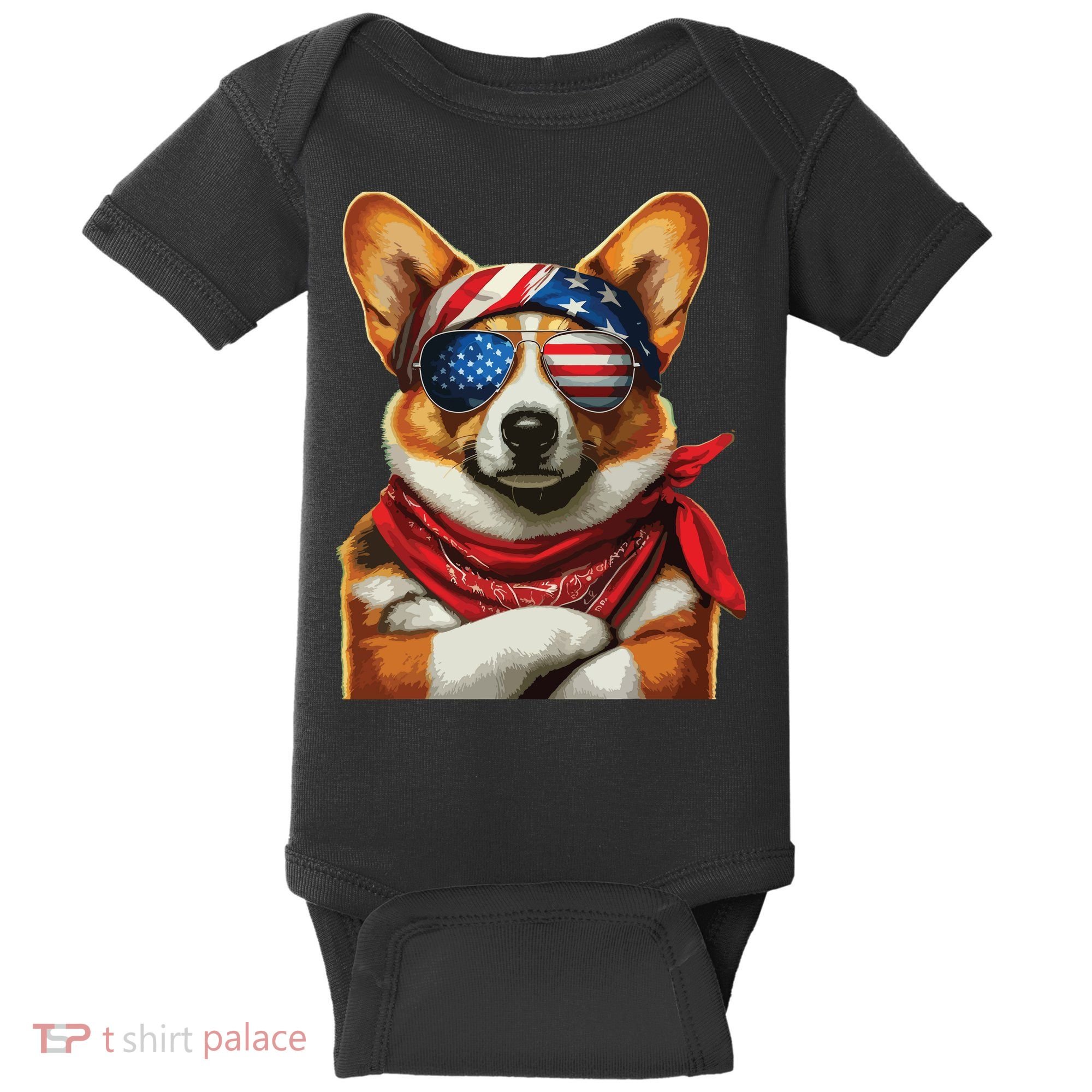 Corgi Patriotic Fourth Of July Baby Bodysuit