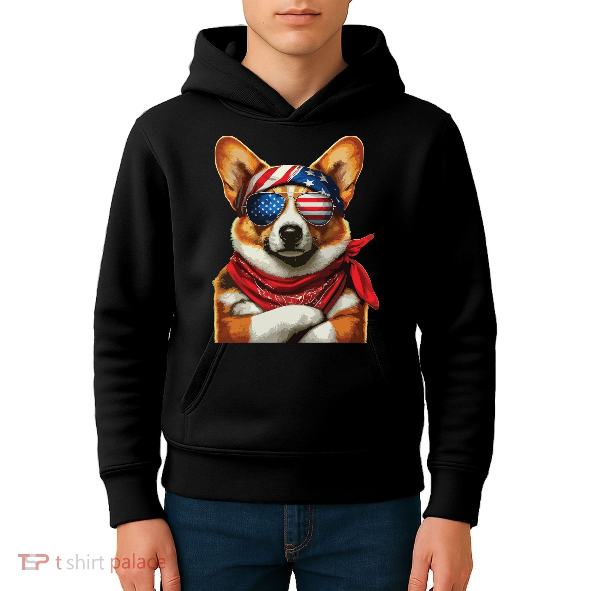 Corgi Patriotic Fourth Of July Kids Hoodie