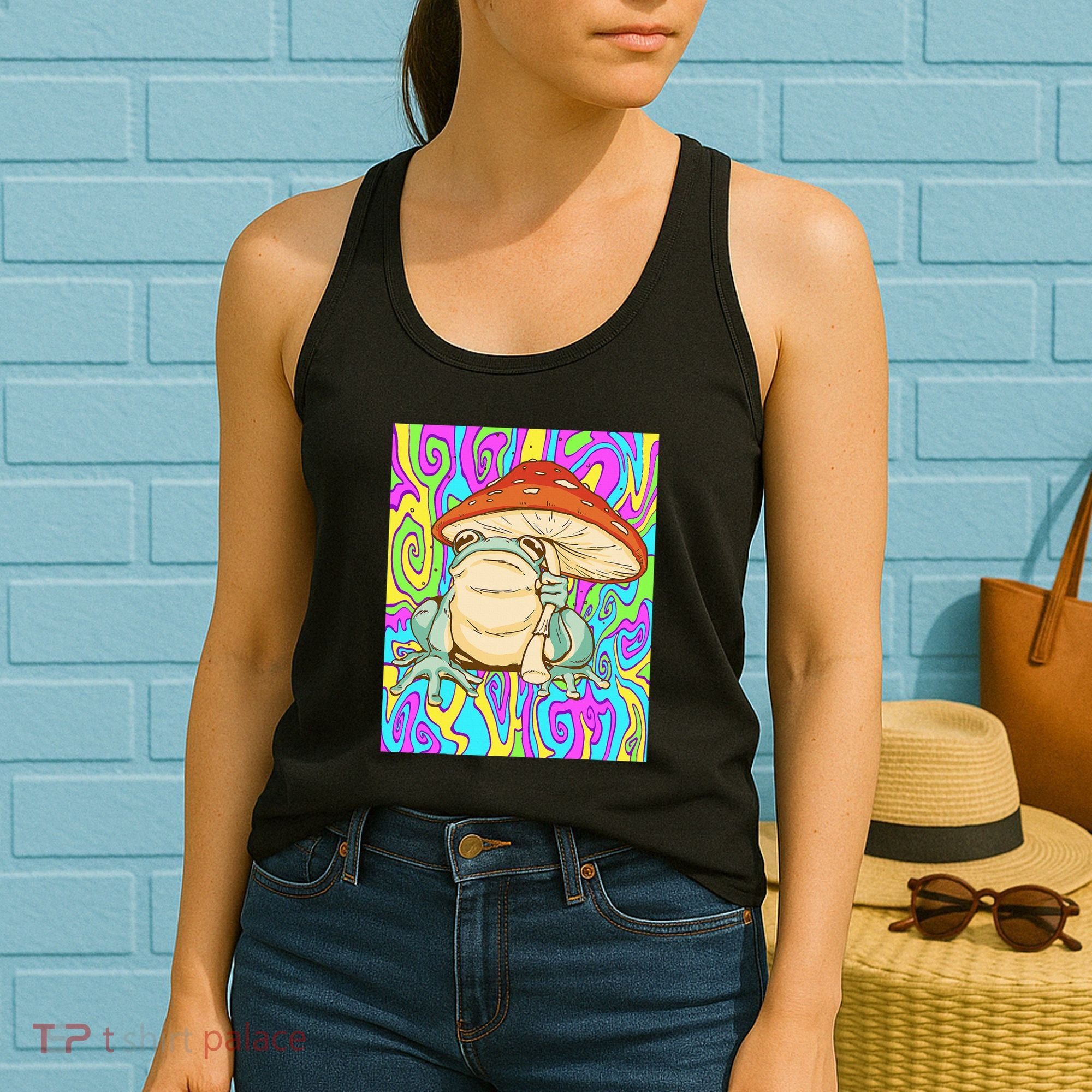 Chief Psychedelic Frog Toad Holding Trippy Mushroom Women's Tank Top