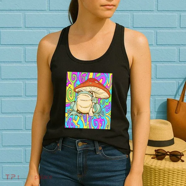 Chief Psychedelic Frog Toad Holding Trippy Mushroom Women's Tank Top