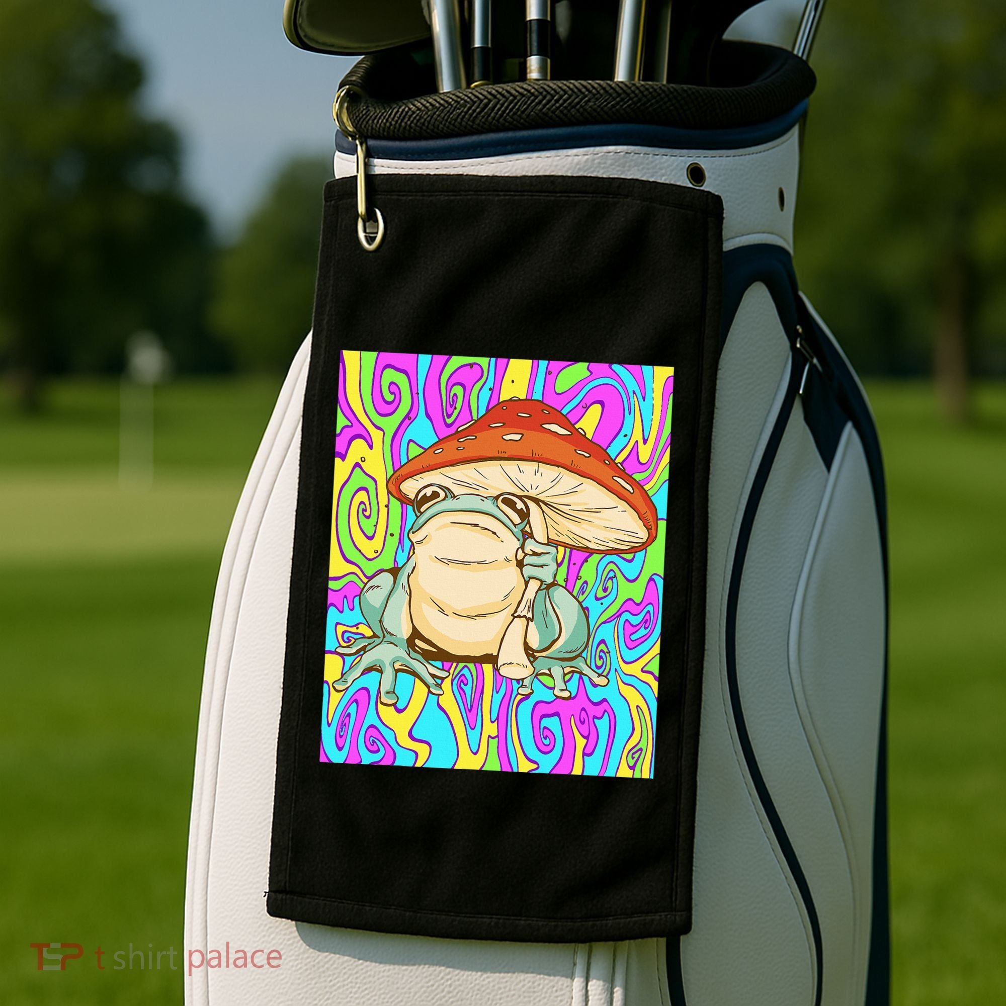 Chief Psychedelic Frog Toad Holding Trippy Mushroom Golf Towel