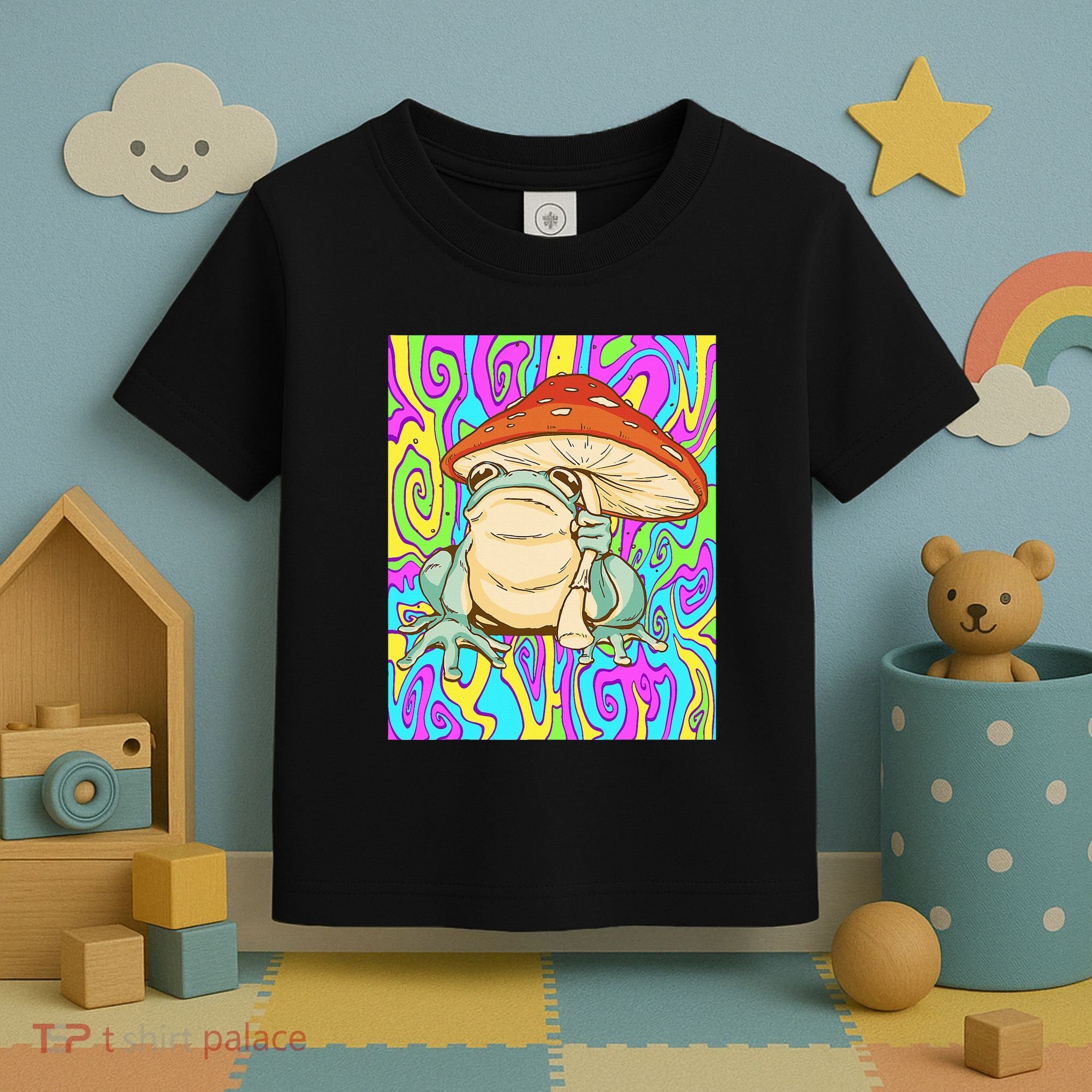 Chief Psychedelic Frog Toad Holding Trippy Mushroom Toddler T-Shirt