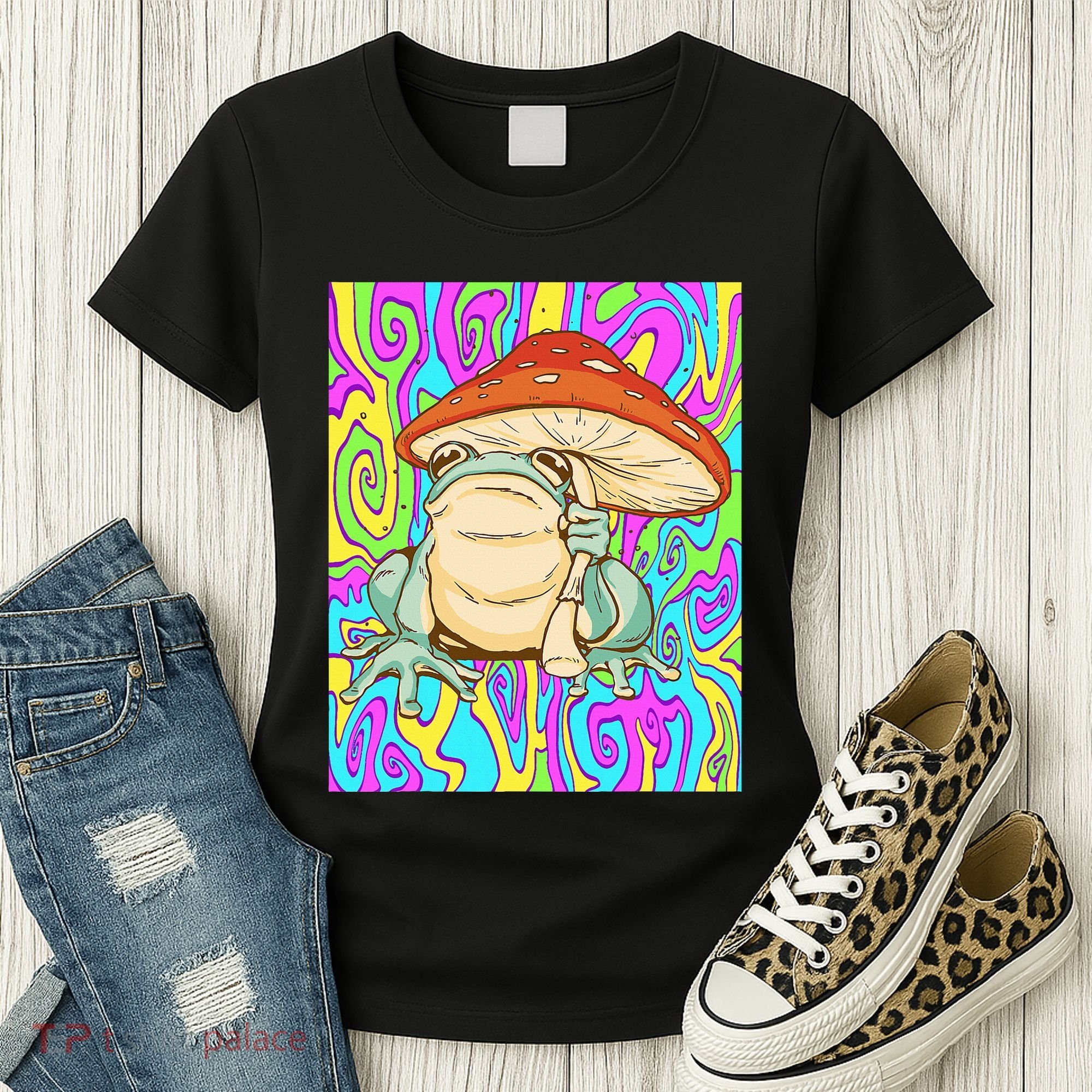 Chief Psychedelic Frog Toad Holding Trippy Mushroom Women's T-Shirt