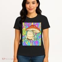 Chief Psychedelic Frog Toad Holding Trippy Mushroom Women's T-Shirt thumb 4