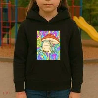 Chief Psychedelic Frog Toad Holding Trippy Mushroom Kids Hoodie thumb 3