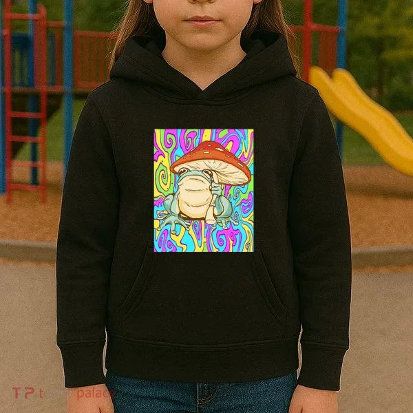 Chief Psychedelic Frog Toad Holding Trippy Mushroom Kids Hoodie