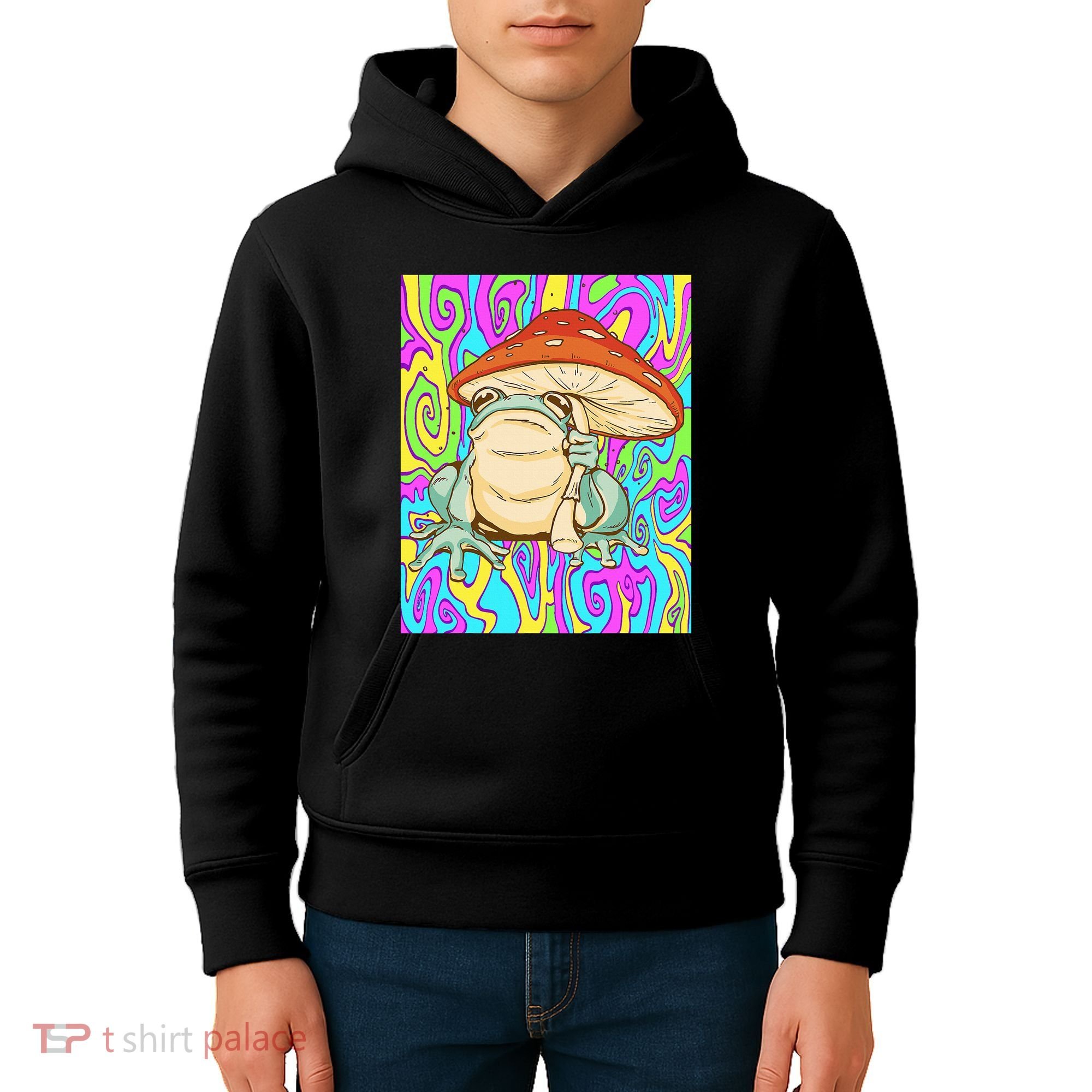 Chief Psychedelic Frog Toad Holding Trippy Mushroom Kids Hoodie
