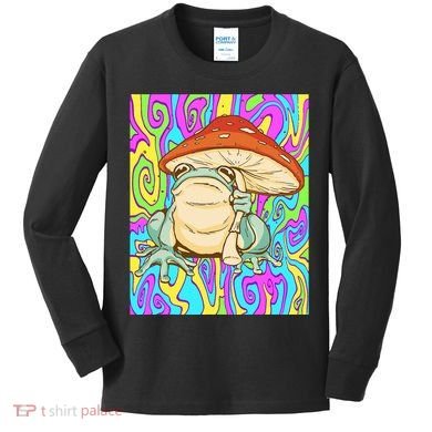 Chief Psychedelic Frog Toad Holding Trippy Mushroom Kids Long Sleeve Shirt