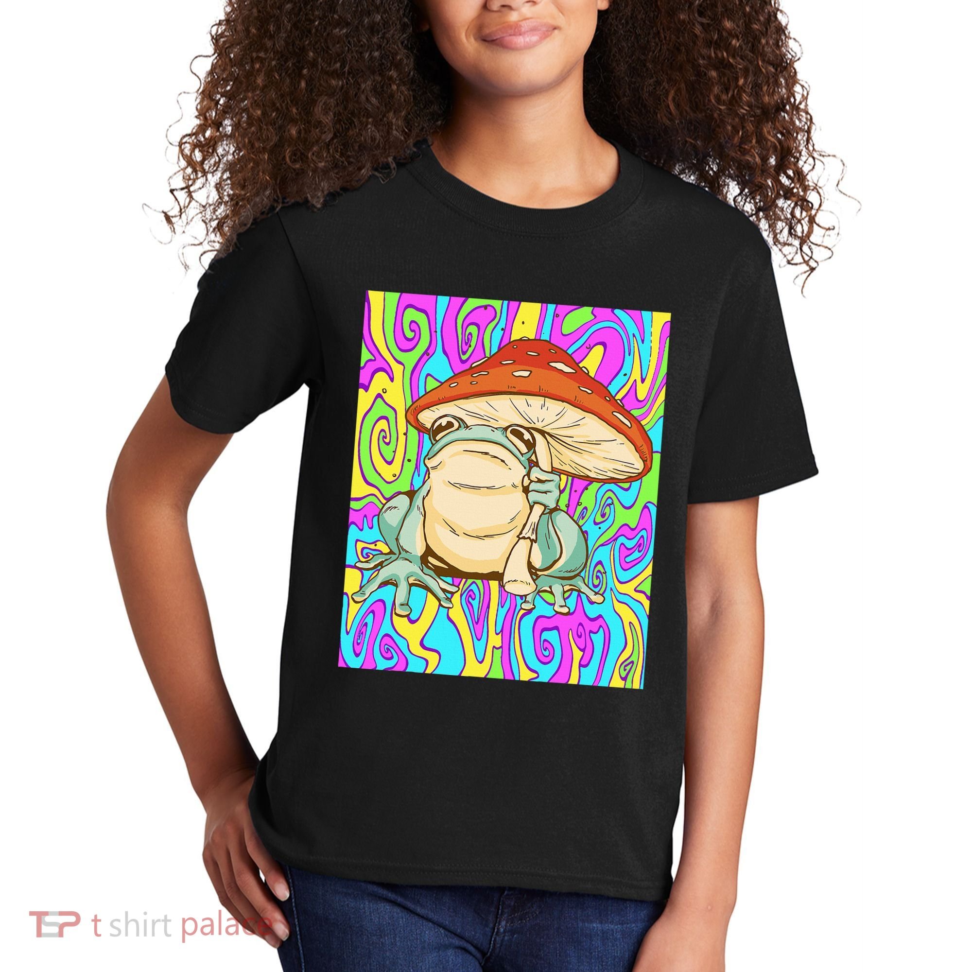 Chief Psychedelic Frog Toad Holding Trippy Mushroom Kids T-Shirt