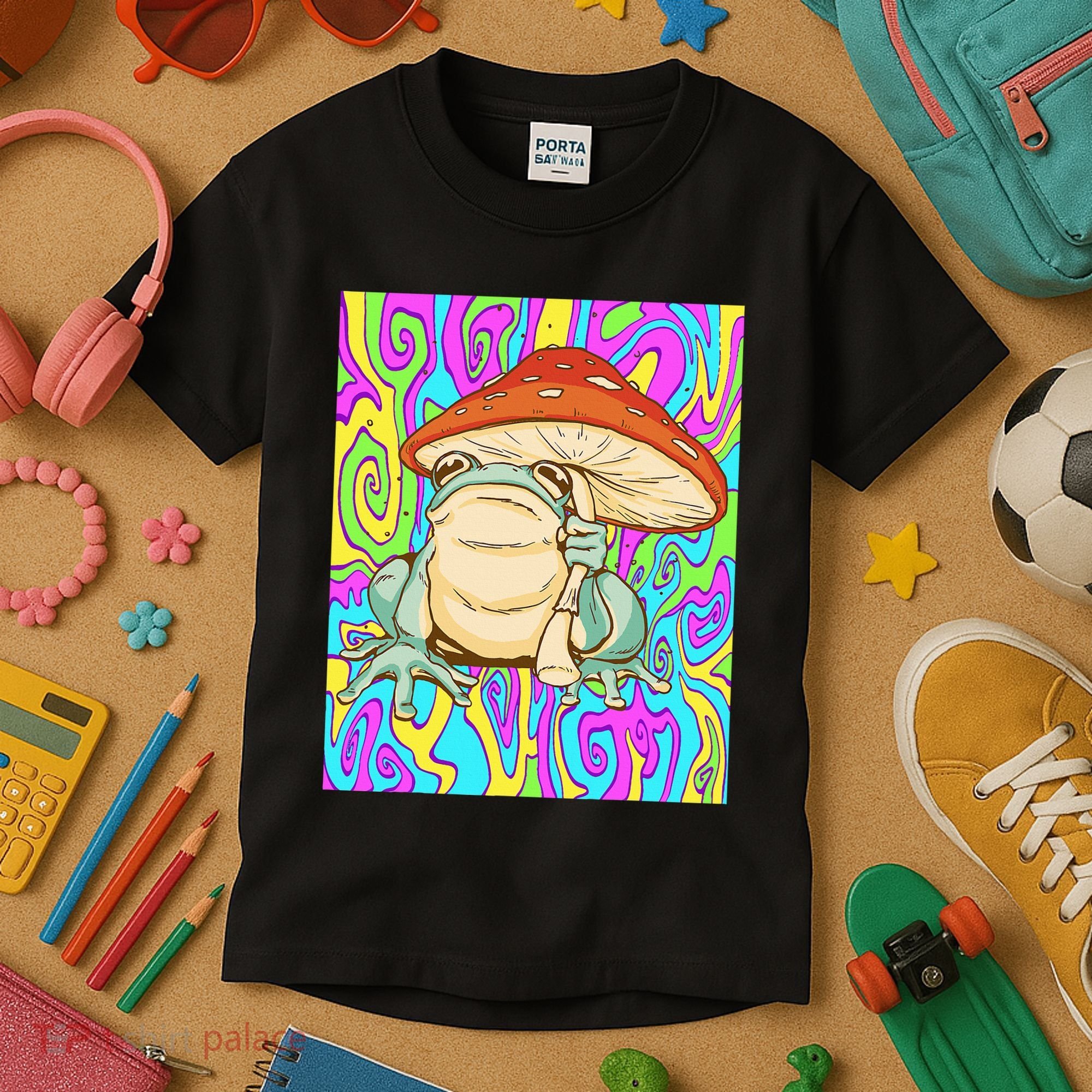 Chief Psychedelic Frog Toad Holding Trippy Mushroom Kids T-Shirt