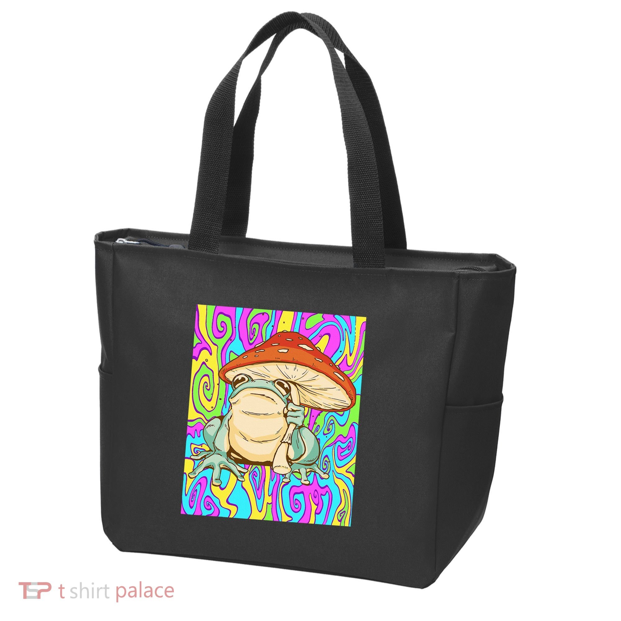 Chief Psychedelic Frog Toad Holding Trippy Mushroom Tote Bag