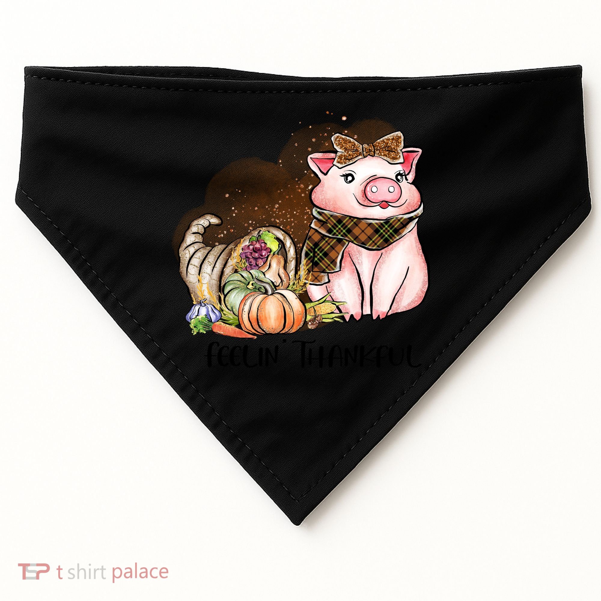 Cute Pig Feelin' Thankful's Gift For Thanksgiving USA-Made Doggie Bandana