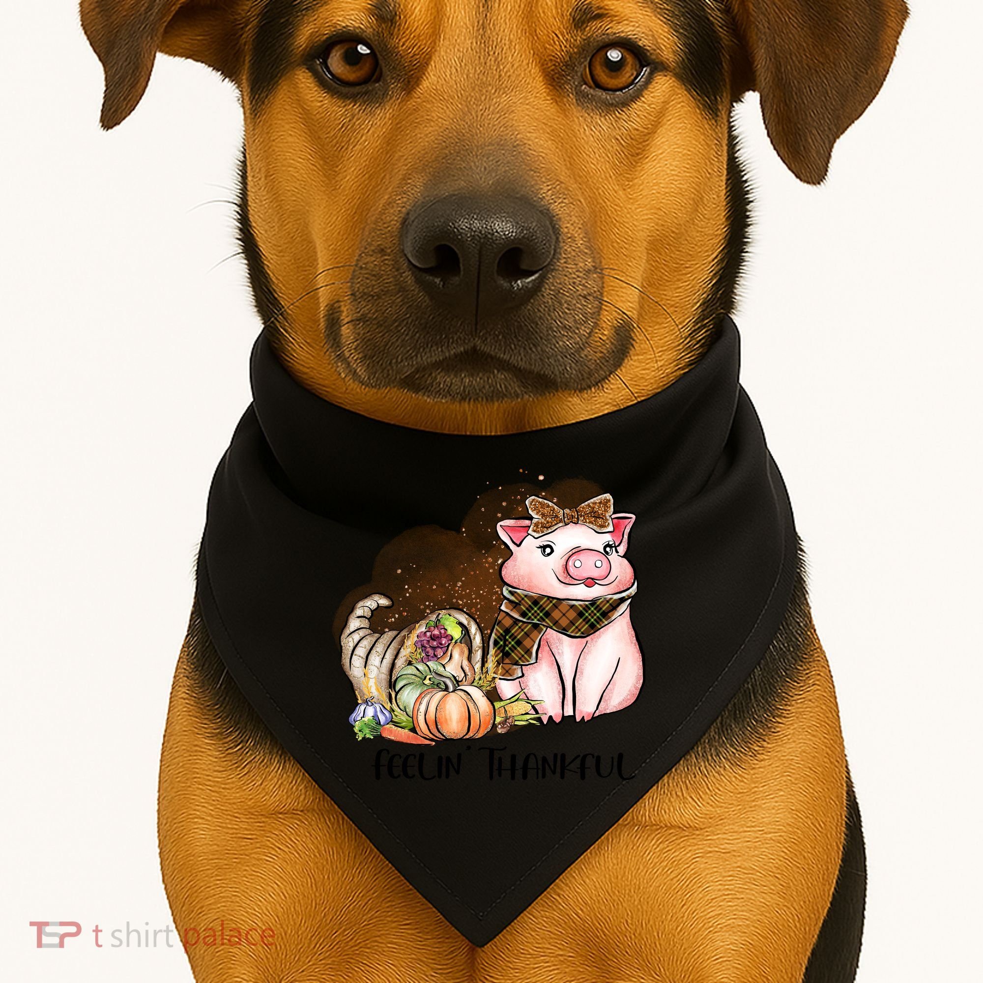 Cute Pig Feelin' Thankful's Gift For Thanksgiving USA-Made Doggie Bandana