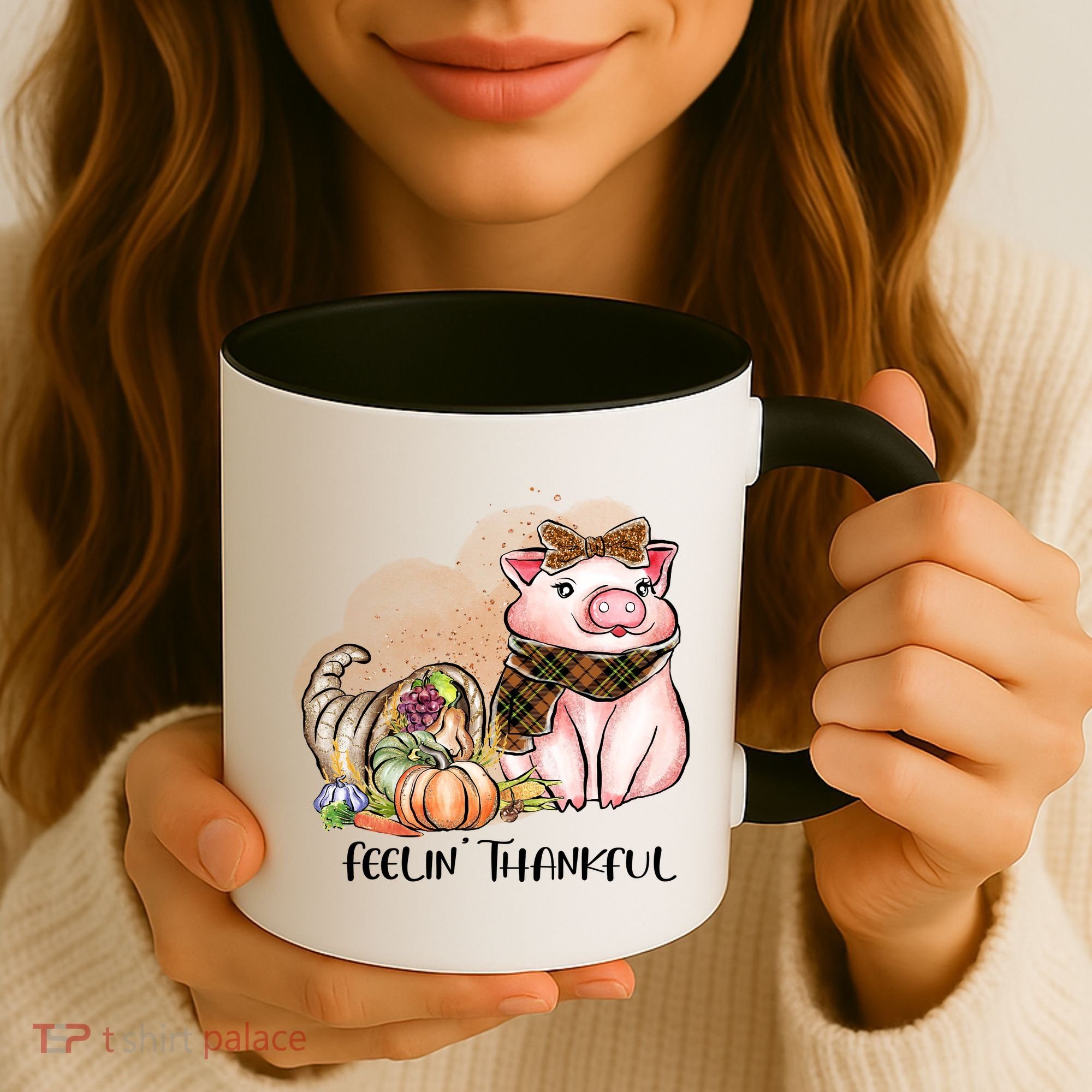 Cute Pig Feelin' Thankful's Gift For Thanksgiving Coffee Mug