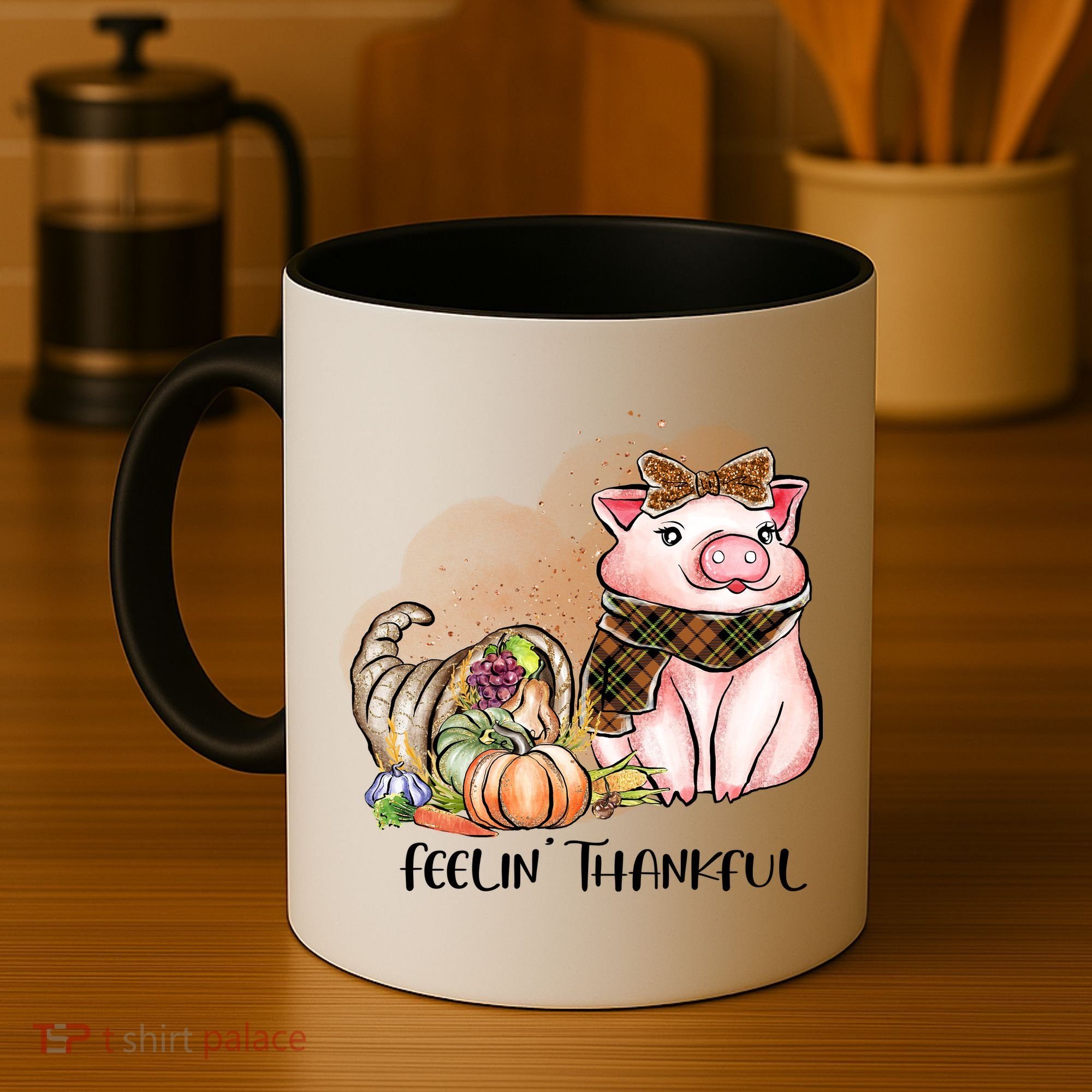 Cute Pig Feelin' Thankful's Gift For Thanksgiving Coffee Mug