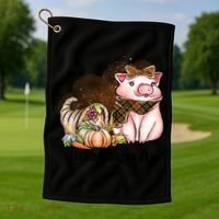 Cute Pig Feelin' Thankful's Gift For Thanksgiving Golf Towel thumb 1