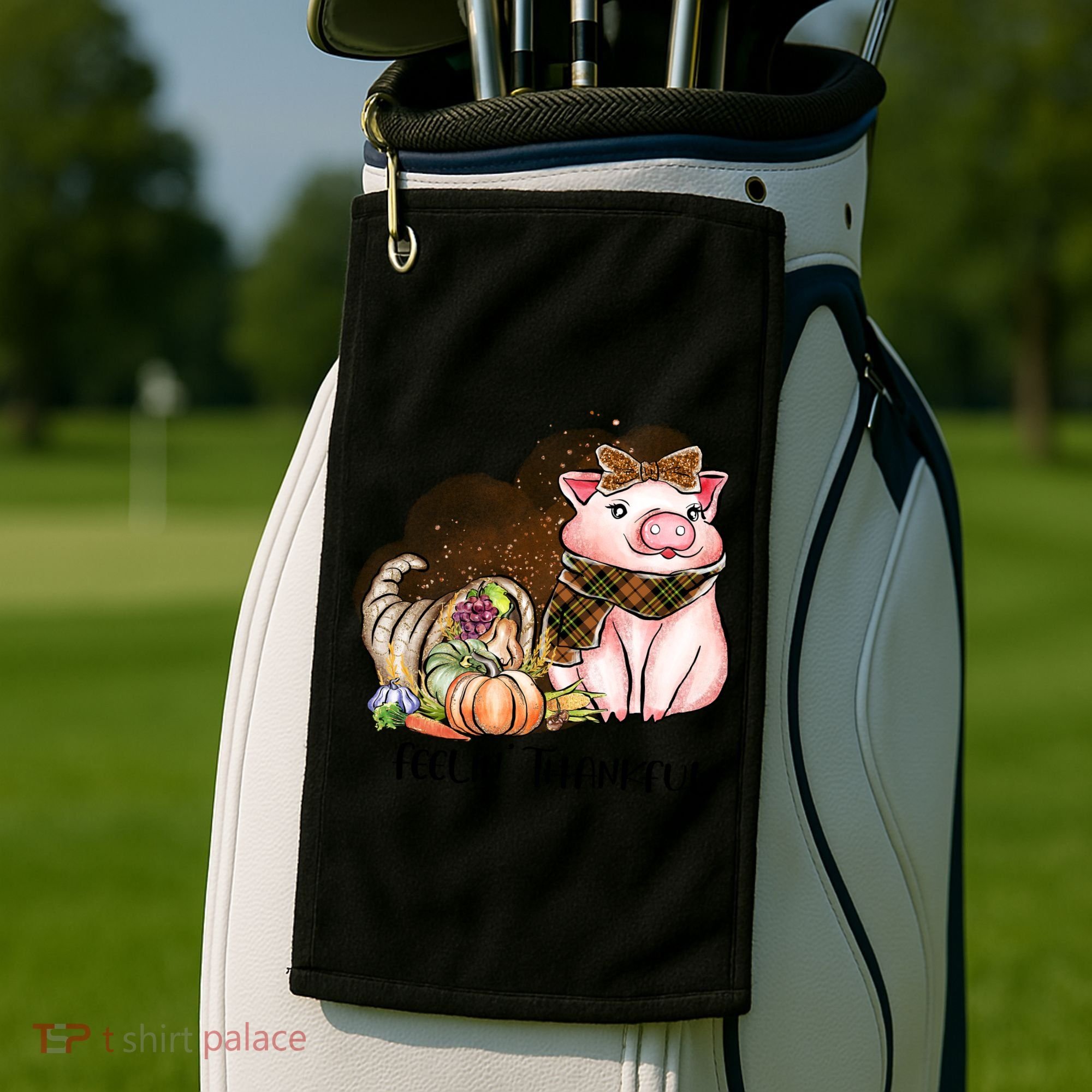 Cute Pig Feelin' Thankful's Gift For Thanksgiving Golf Towel