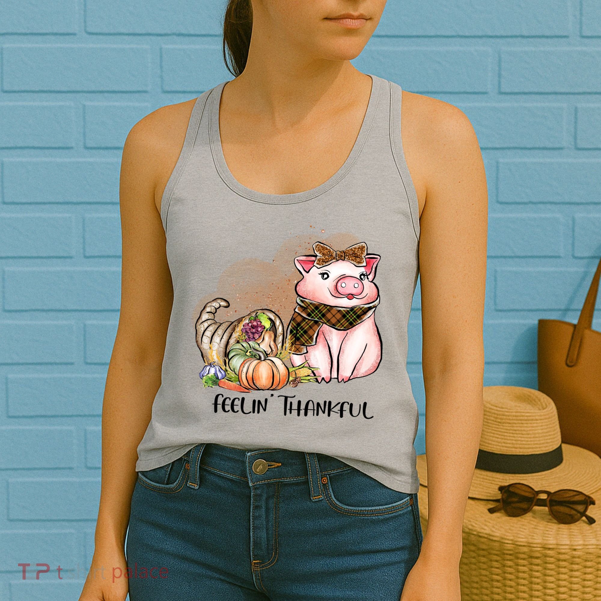 Cute Pig Feelin' Thankful's Gift For Thanksgiving Women's Tank Top