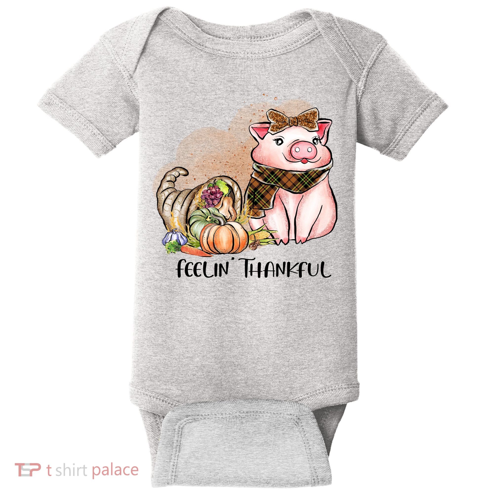 Cute Pig Feelin' Thankful's Gift For Thanksgiving Baby Bodysuit