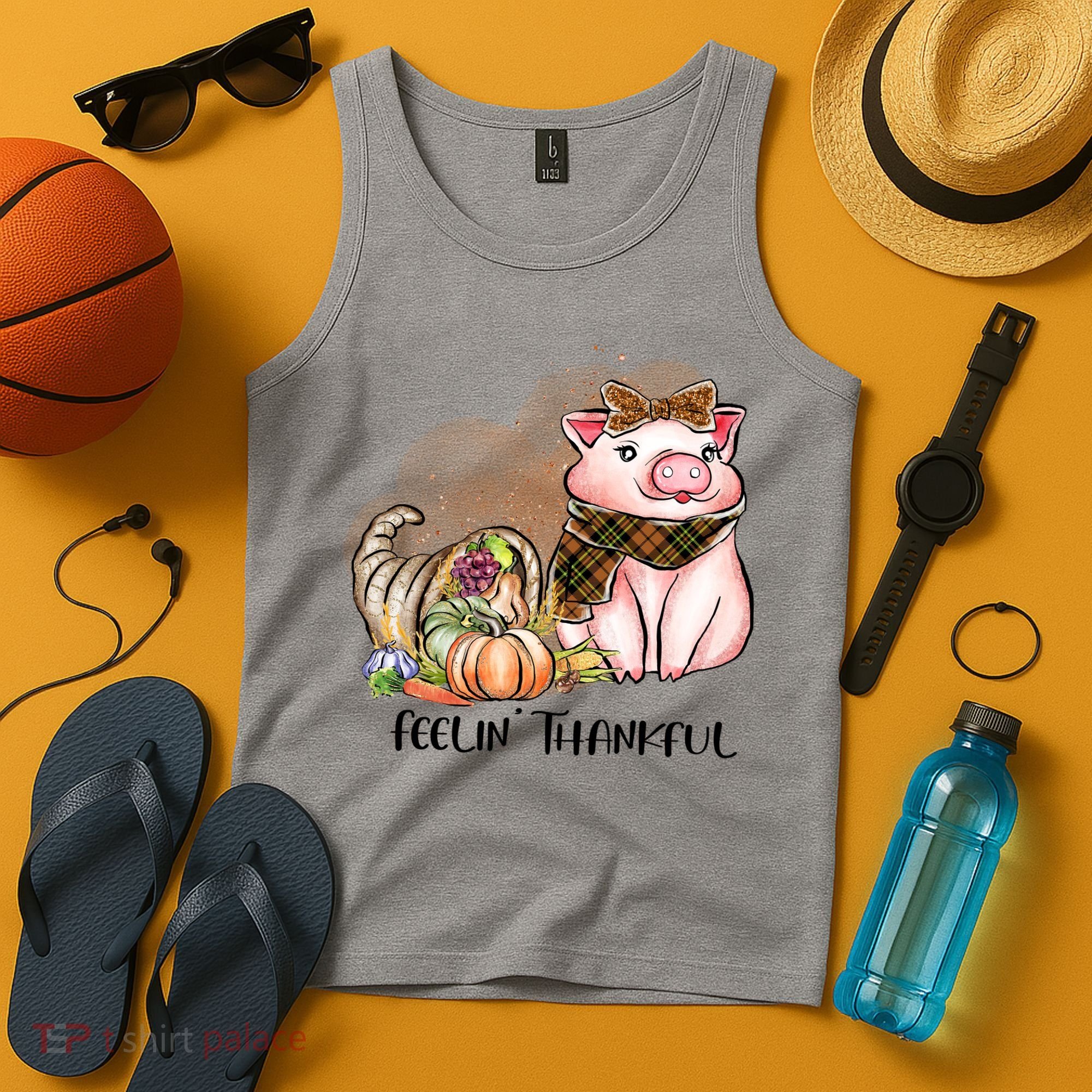 Cute Pig Feelin' Thankful's Gift For Thanksgiving Tank Top