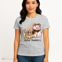 Cute Pig Feelin' Thankful's Gift For Thanksgiving Women's T-Shirt thumb 4