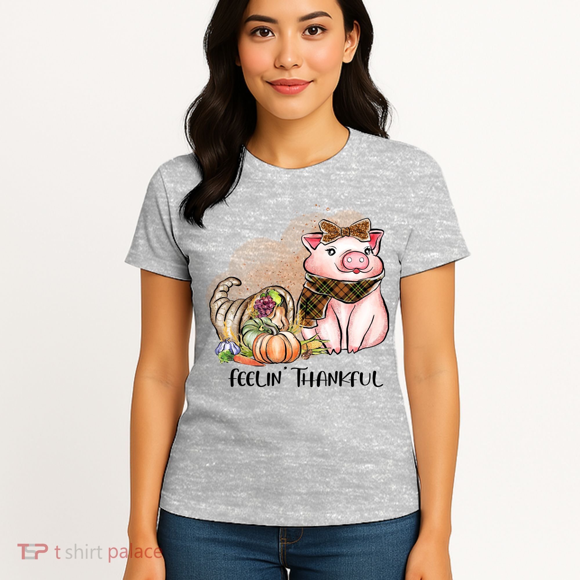 Cute Pig Feelin' Thankful's Gift For Thanksgiving Women's T-Shirt