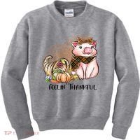 Cute Pig Feelin' Thankful's Gift For Thanksgiving Kids Sweatshirt thumb 0