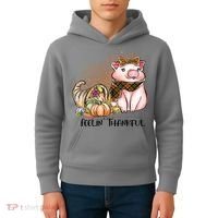 Cute Pig Feelin' Thankful's Gift For Thanksgiving Kids Hoodie thumb 4