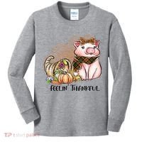 Cute Pig Feelin' Thankful's Gift For Thanksgiving Kids Long Sleeve Shirt thumb 0