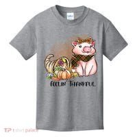 Cute Pig Feelin' Thankful's Gift For Thanksgiving Kids T-Shirt thumb 0