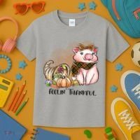 Cute Pig Feelin' Thankful's Gift For Thanksgiving Kids T-Shirt thumb 3