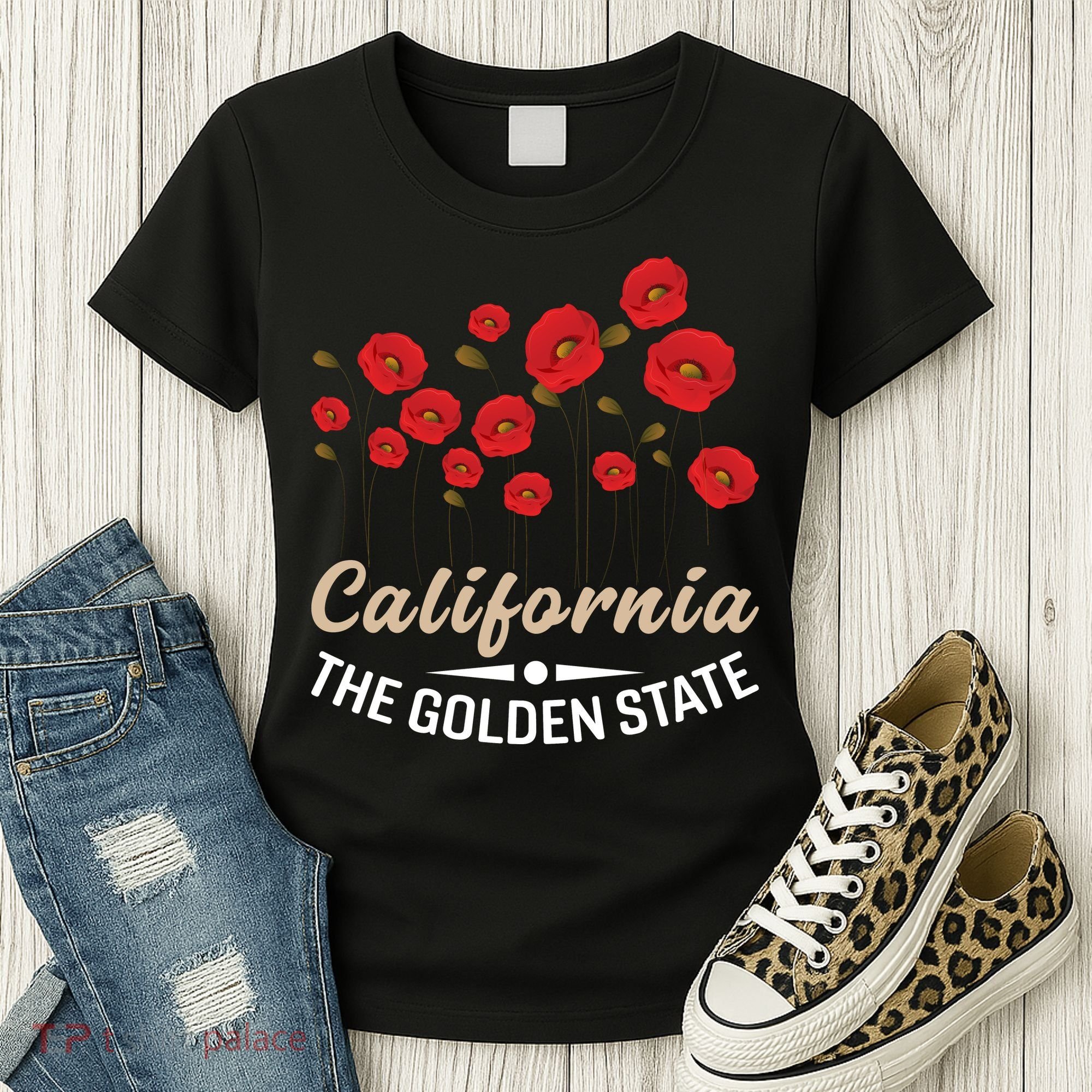 California Poppy Floral The Golden State Women's T-Shirt