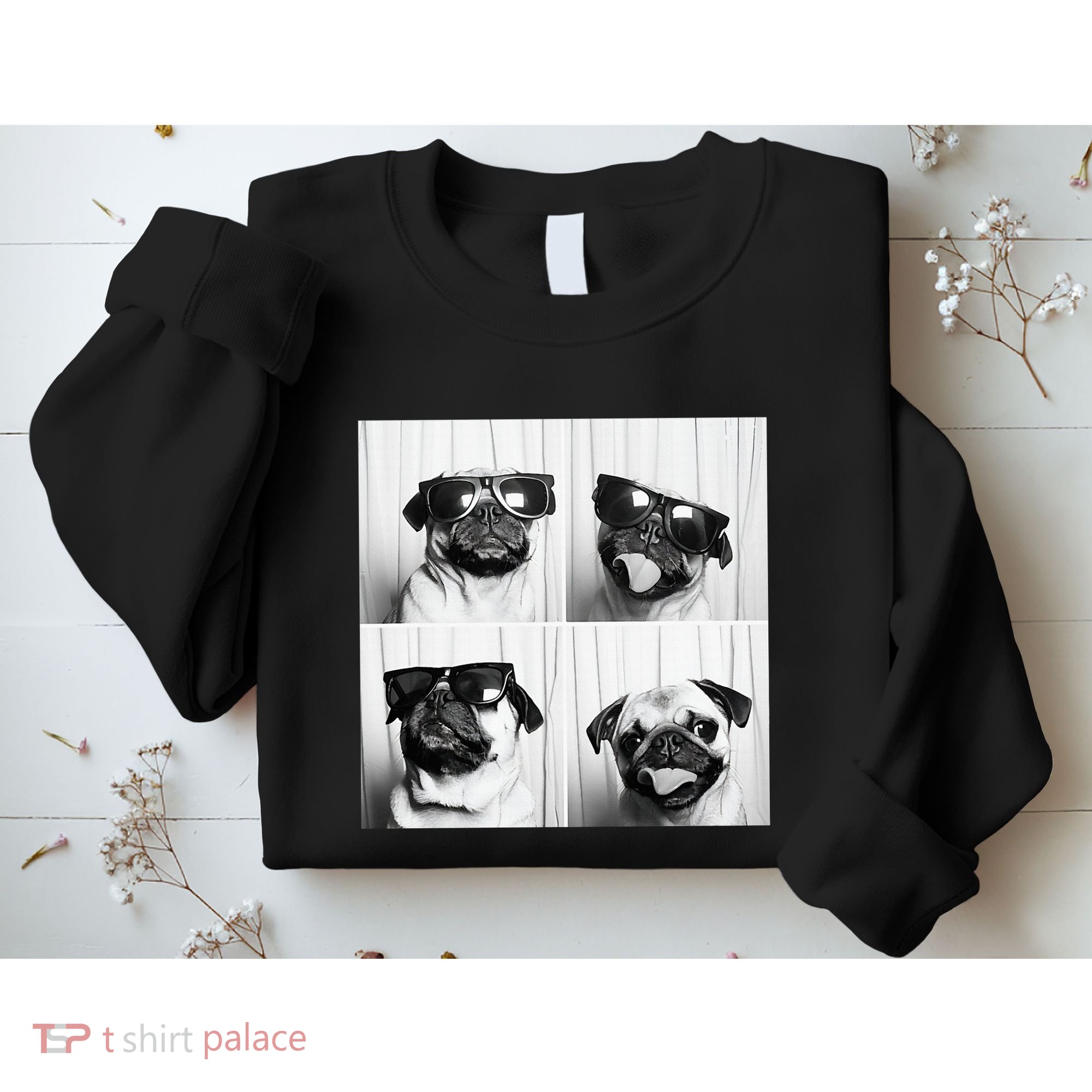 Cute Pug Face Pet Photobooth Cool Pug With Sunglasses Sweatshirt
