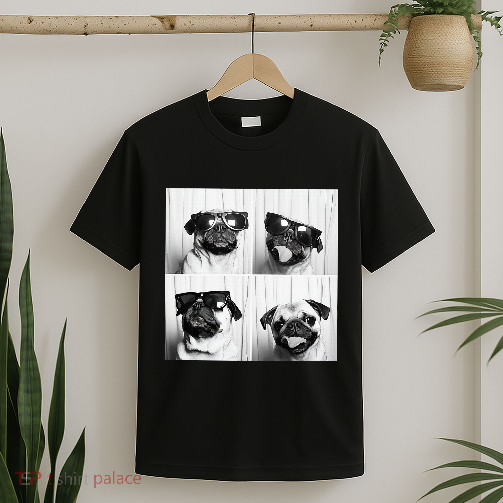 Cute Pug Face Pet Photobooth Cool Pug With Sunglasses T-Shirt