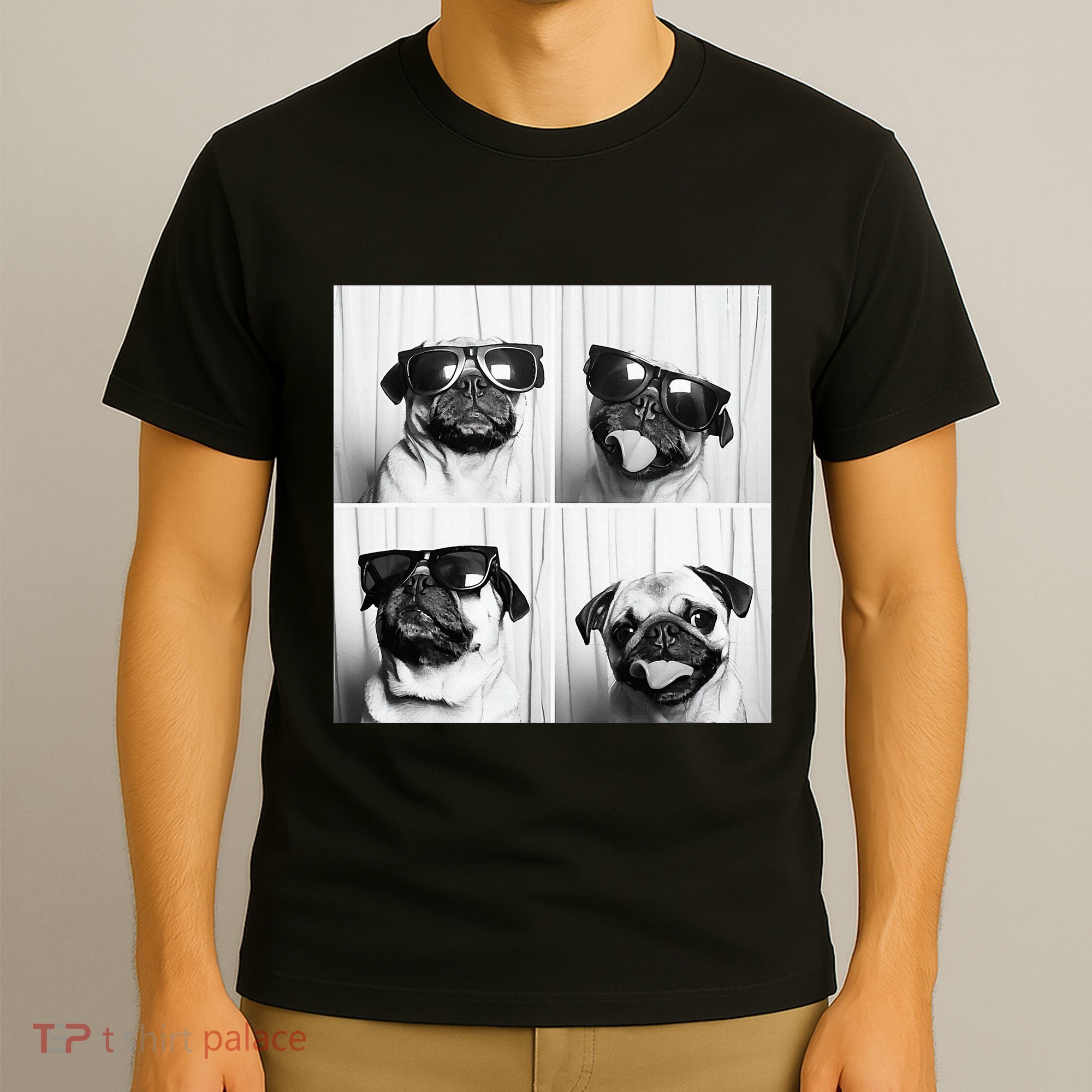 Cute Pug Face Pet Photobooth Cool Pug With Sunglasses T-Shirt