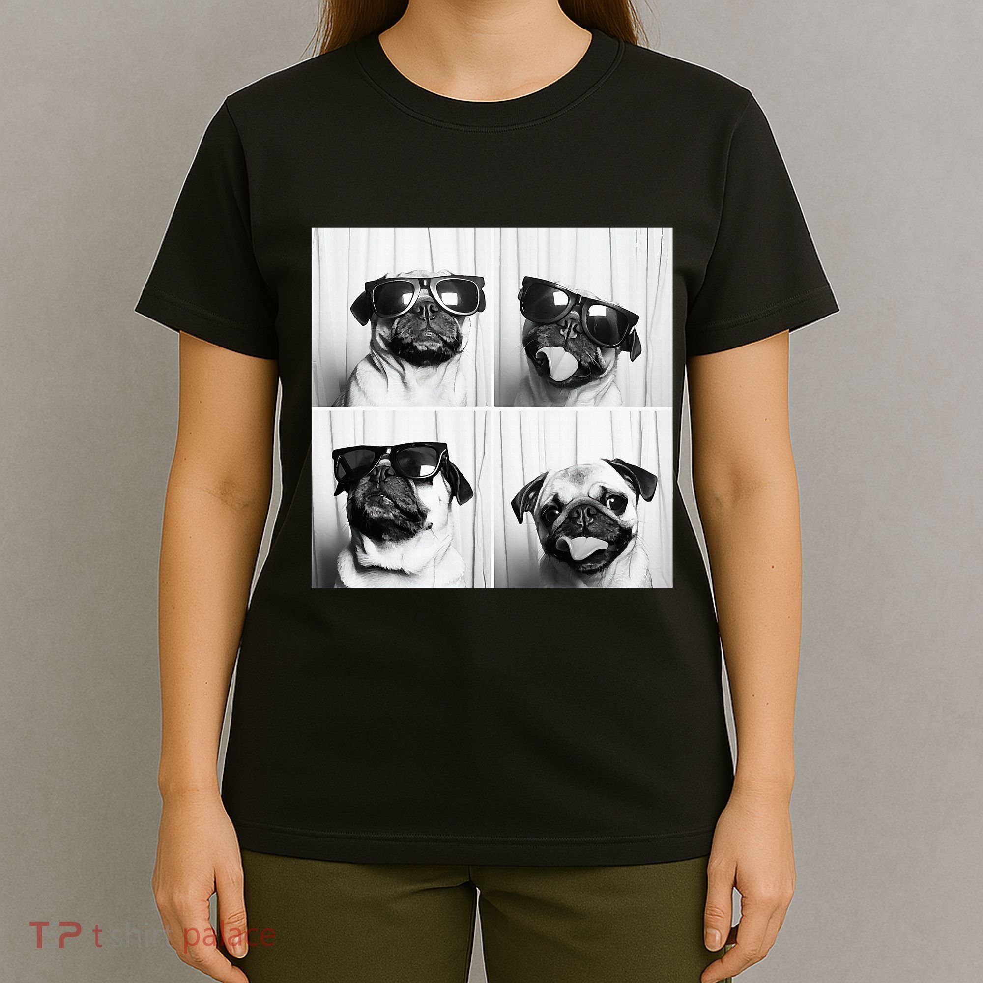 Cute Pug Face Pet Photobooth Cool Pug With Sunglasses T-Shirt