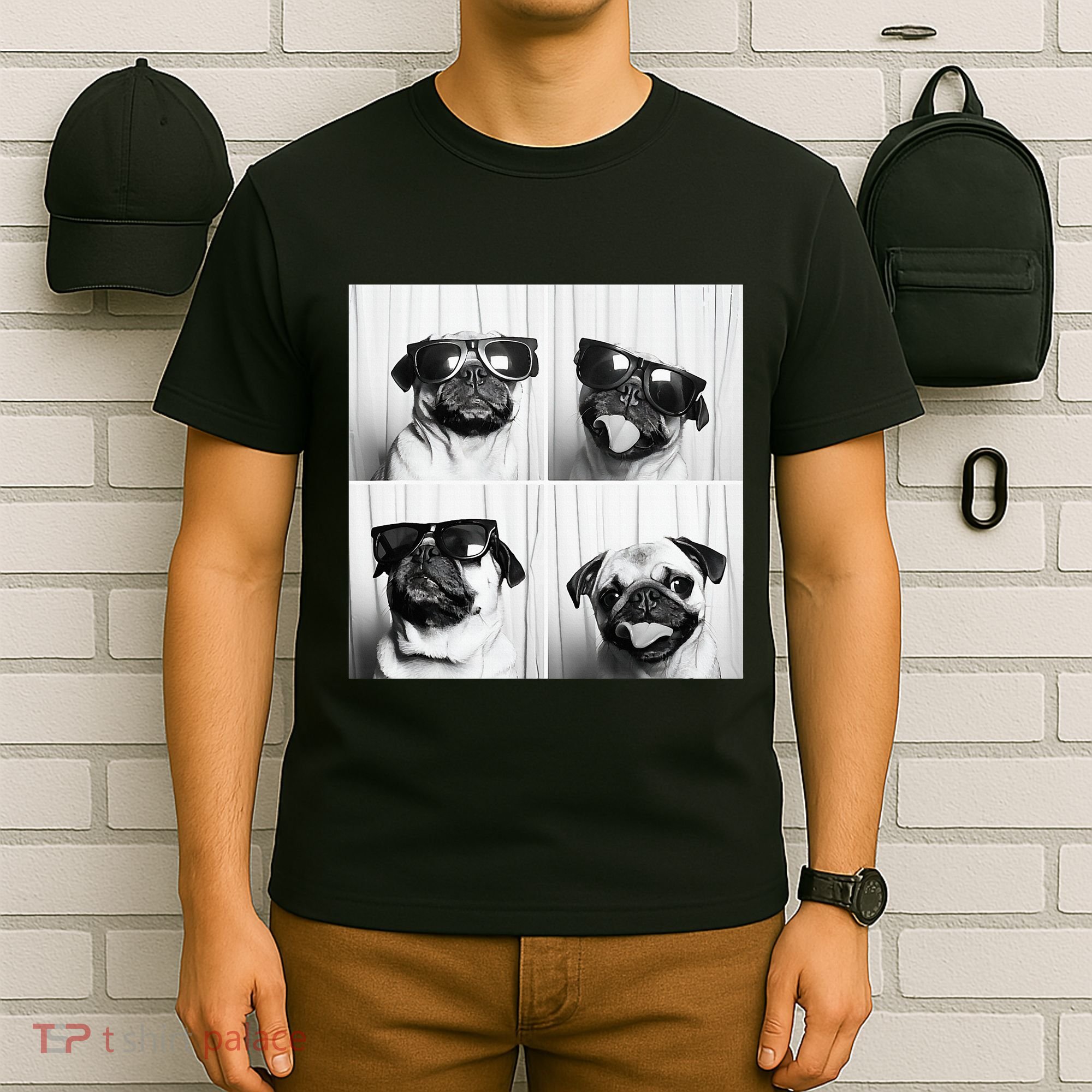 Cute Pug Face Pet Photobooth Cool Pug With Sunglasses T-Shirt