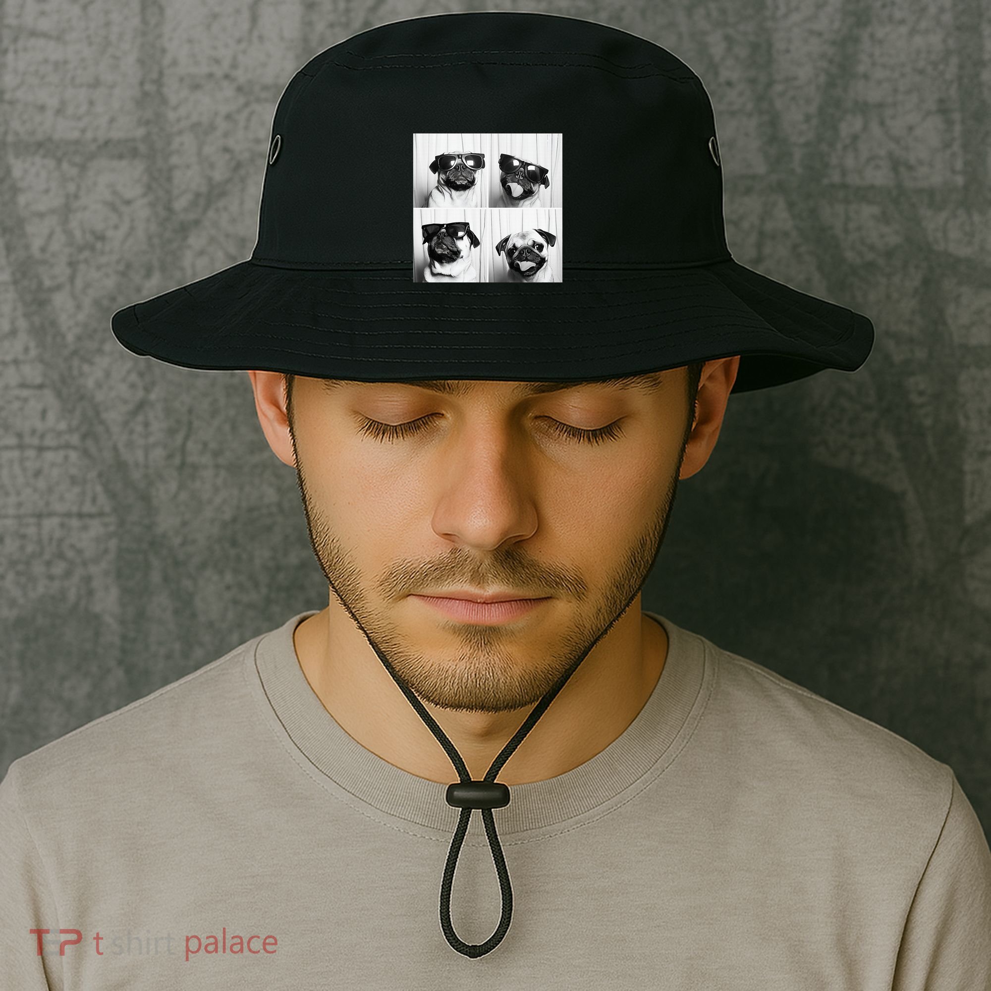 Cute Pug Face Pet Photobooth Cool Pug With Sunglasses Bucket Hat