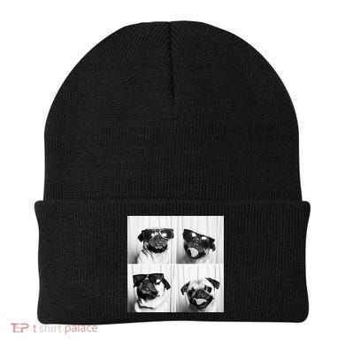 Cute Pug Face Pet Photobooth Cool Pug With Sunglasses Beanie