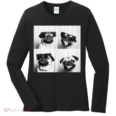 Cute Pug Face Pet Photobooth Cool Pug With Sunglasses Women's Long Sleeve Shirt