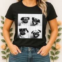 Cute Pug Face Pet Photobooth Cool Pug With Sunglasses Women's T-Shirt thumb 2